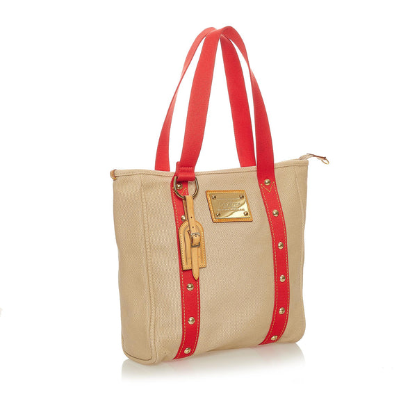 Louis Vuitton Vintage Beige And Red Canvas Antigua Sac Weekend Bag