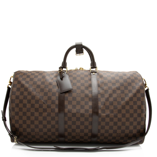 Louis Vuitton Damier Ebene Keepall Bandouliere 55 Duffle Bag with Strap  9lv62