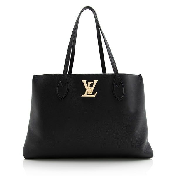 Shop Louis Vuitton LOCKME Calfskin Python Elegant Style Logo Totes