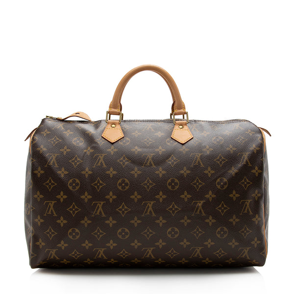 LOUIS VUITTON Speedy 40 Monogram Canvas Satchel Bag Brown