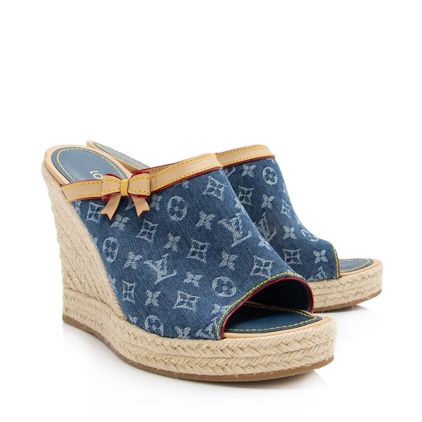 Authentic** Louis Vuitton Denim Sandals Heels-39 for Sale in