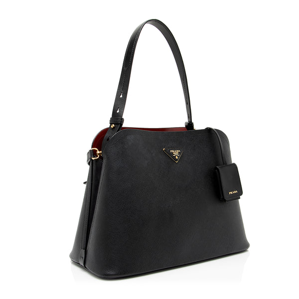 Prada Monochrome Shoulder Bag Saffiano Leather Black 469333