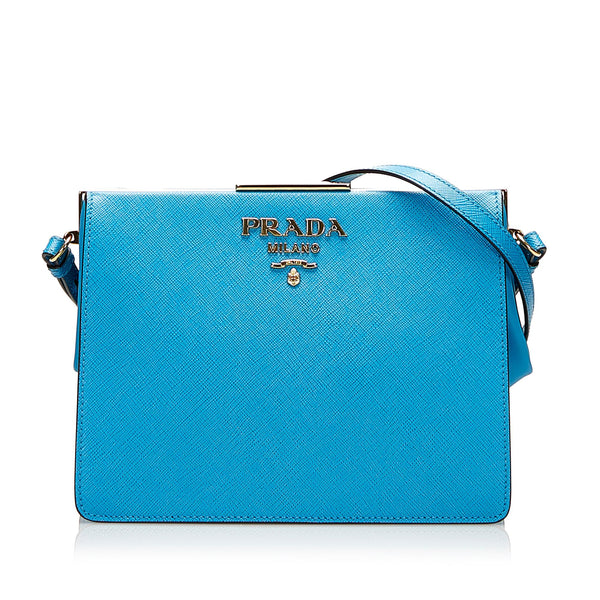 Prada Powder Blue Saffiano Leather Mini Bag With Chain Crossbody