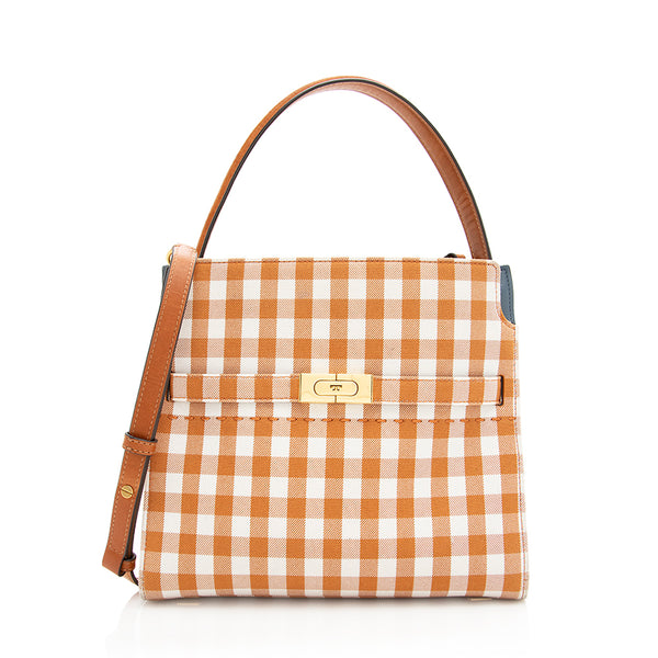 Tory Burch Leather Lee Radziwill Woven Double Satchel (SHF-21758) – LuxeDH