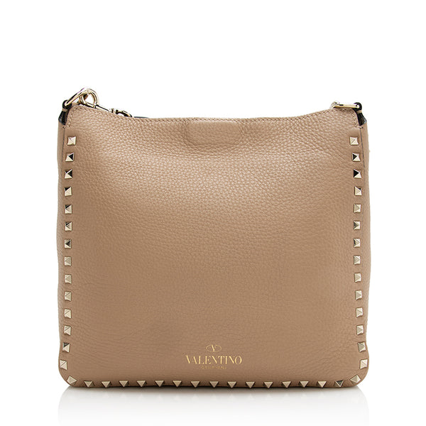 VALENTINO GARAVANI Pebbled Calfskin Small Rockstud Flip-Lock Messenger Bag  Soft Noisette 1314770