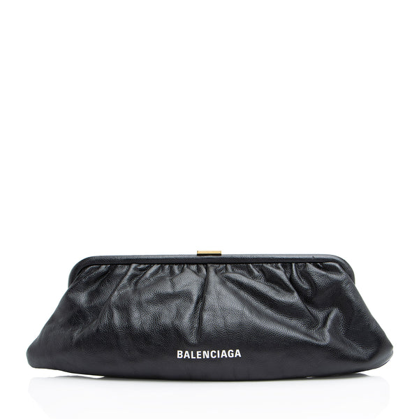 Balenciaga Calfskin Logo Cloud XL Framed Clutch (SHF-DUmqD8)