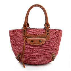 Balenciaga Raffia Motocross Classic Panier Small Tote (SHF-23349)