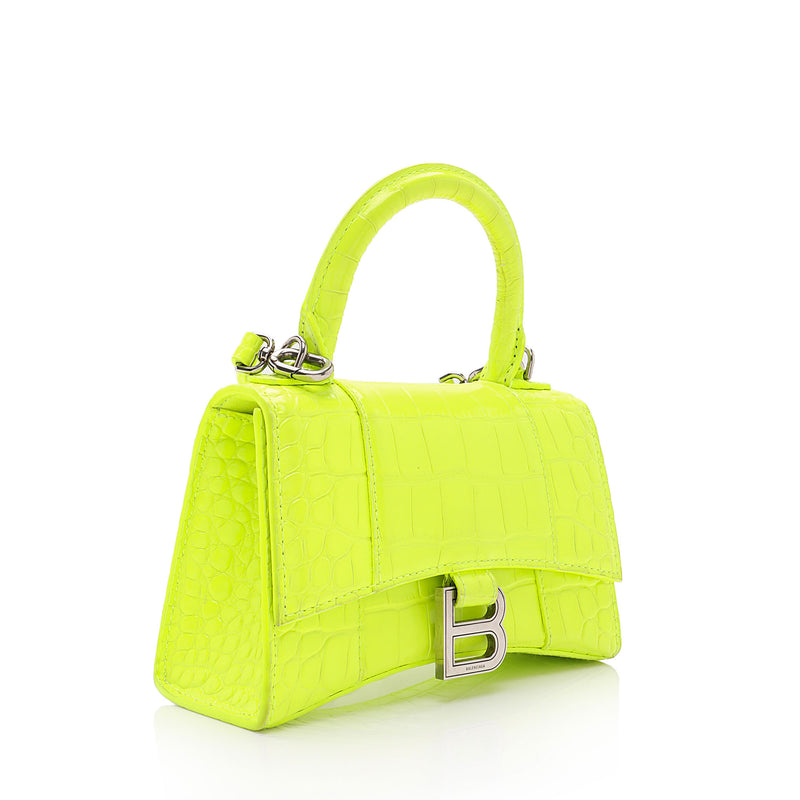Balenciaga Hourglass XS Shiny Croc-Embossed Top-Handle Bag