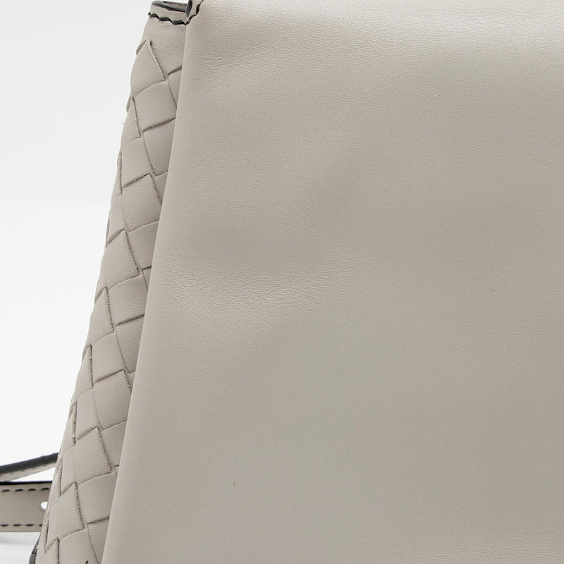 Bottega Veneta Medium Nodini Intrecciato Leather Shoulder Bag - White  Silver
