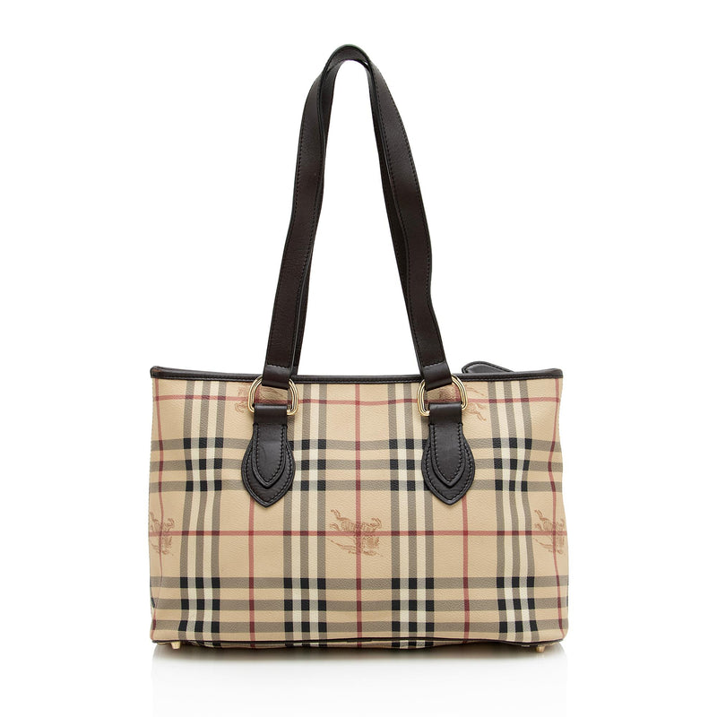 Burberry Beige Vintage Check Coated Canvas Shopping Bag Medium