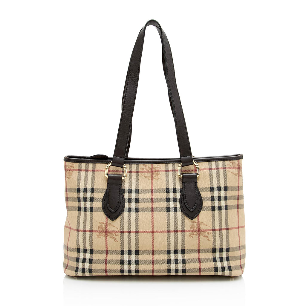 Burberry Leather Reversible Haymarket Check Tote