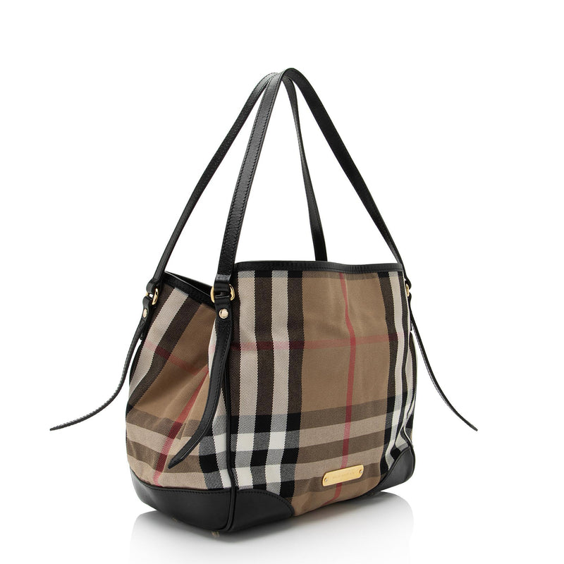 Burberry Brown Leather Bridle House Check Canvas Canterbury Tote Bag