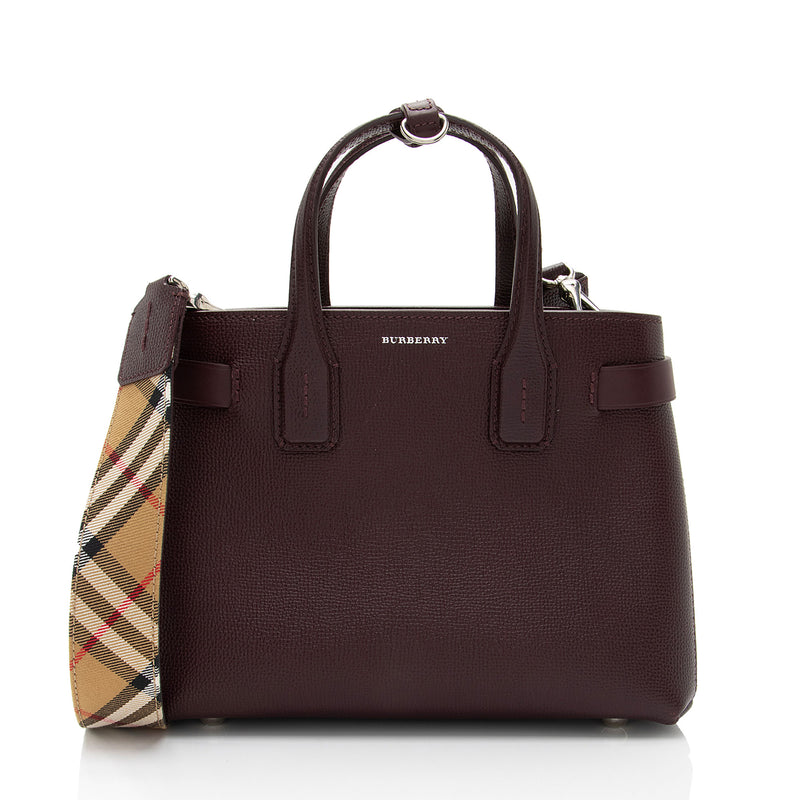 Burberry House Check Leather Banner Small Tote (SHF-V3OmuM)