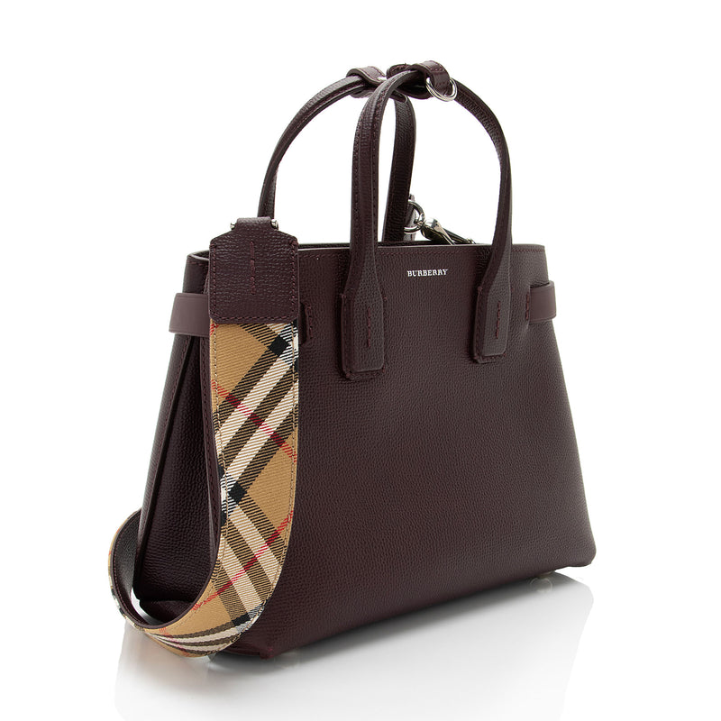 Burberry House Check Leather Banner Small Tote (SHF-V3OmuM)