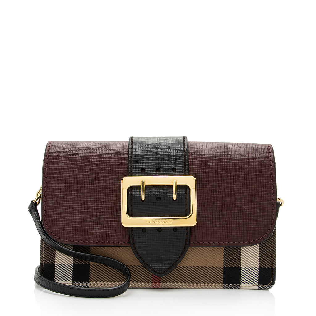 Burberry Dark Red/Beige House Check Canvas and Leather Small
