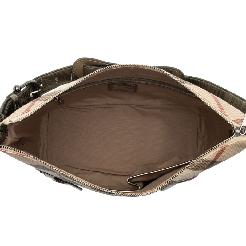 Burberry Metallic Patent Leather Nova Check Buckle Hobo (SHF-9RasTt)