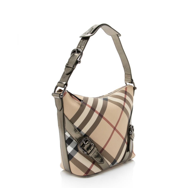 Burberry Metallic Patent Leather Nova Check Buckle Hobo (SHF-9RasTt)