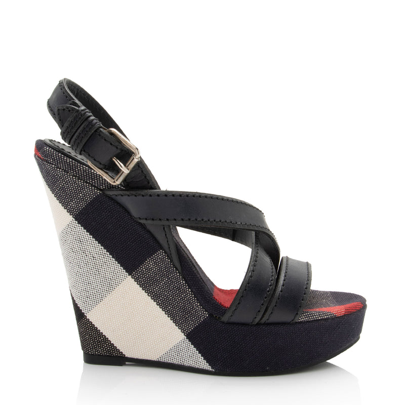 Burberry Nova Check Wedge Sandals - Size 8 / 38 (SHF-sxYHVX)