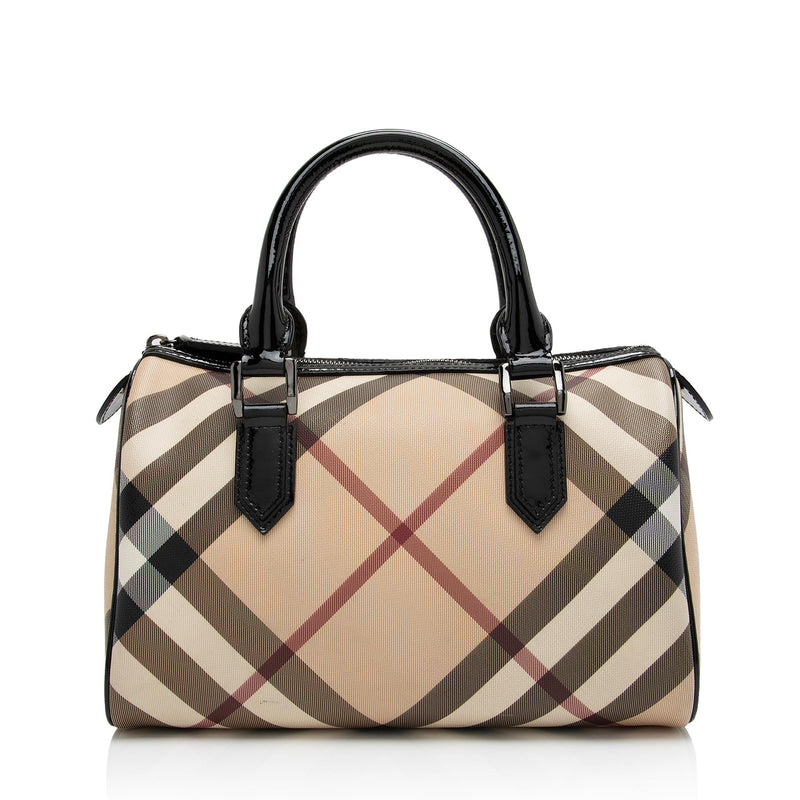 Authentic Burberry nova check bowling hand bag canvas and leather
