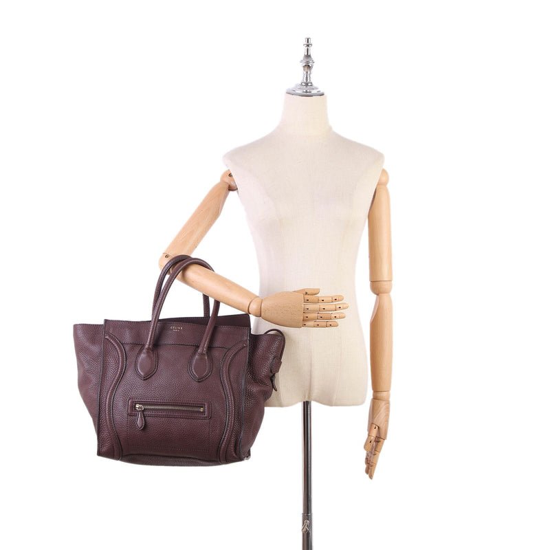 Authentic Celine Luggage Phantom Leather Tote Hand Bag Burgundy