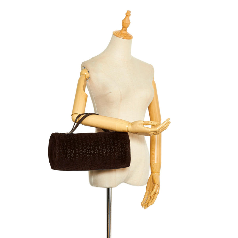 Vintage Authentic Celine Monogram Suede Leather Shoulder Bag