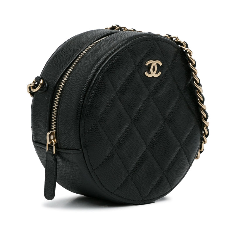 Chanel CC Caviar Round Chain Crossbody (SHG-NunLyg)