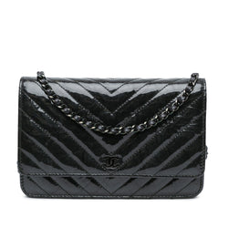 Chanel CC Chevron Quilted Crumpled Calfskin Wallet On Chain (SHG-fV0SOB)