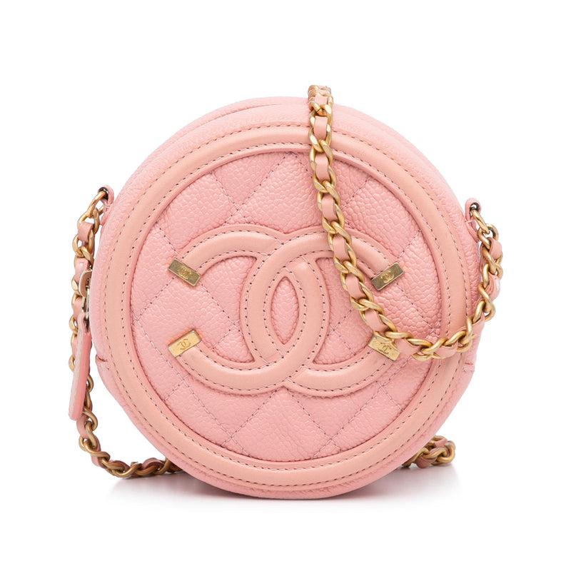 Chanel Pink Quilted Caviar Leather CC Filigree Card Holder