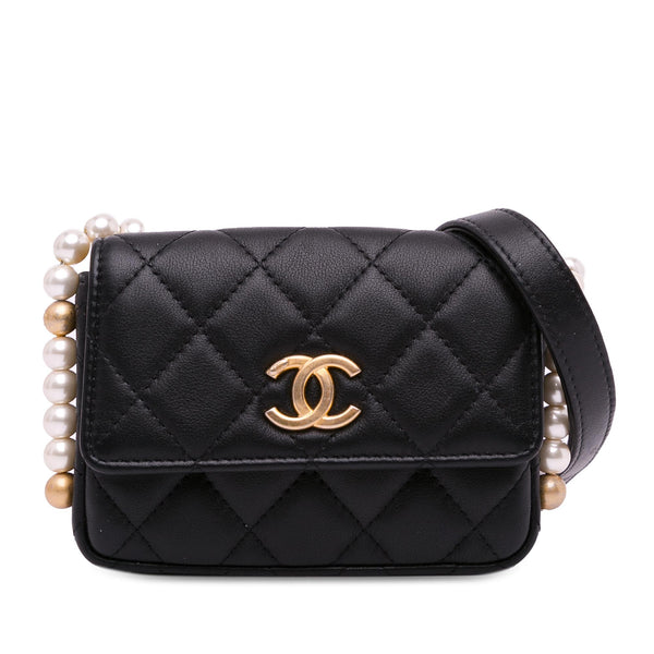 Chanel CC Lambskin About Pearls Card Holder On Chain (SHG-aVDLOG)