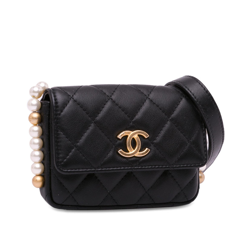 Chanel CC Lambskin About Pearls Card Holder On Chain (SHG-aVDLOG)