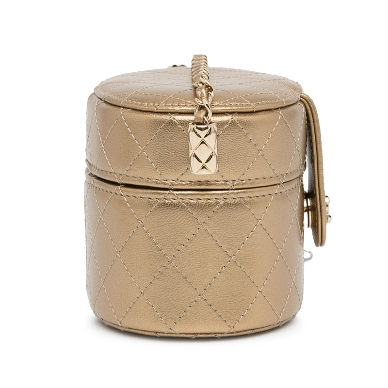 Chanel CC Metallic Lambskin Round Vanity Case (SHG-PNccdr)