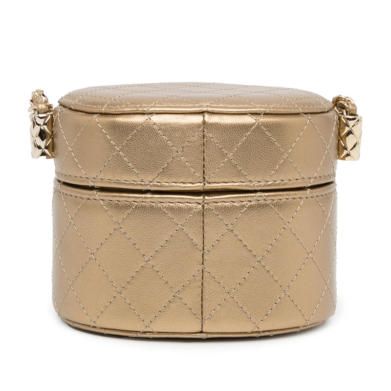 Chanel CC Metallic Lambskin Round Vanity Case (SHG-PNccdr)