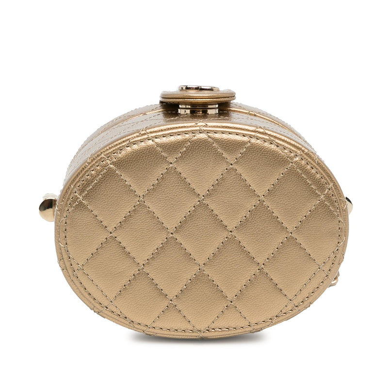 Chanel CC Metallic Lambskin Round Vanity Case (SHG-PNccdr)