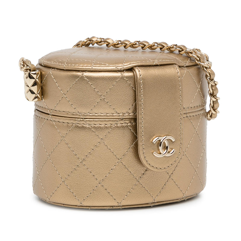 Chanel CC Metallic Lambskin Round Vanity Case (SHG-PNccdr)