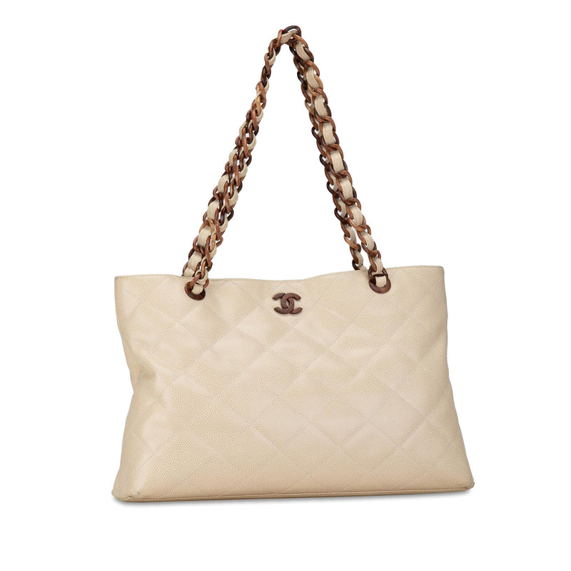 Chanel CC Quilted Caviar Wood Chain Tote (SHG-YvZpfz)