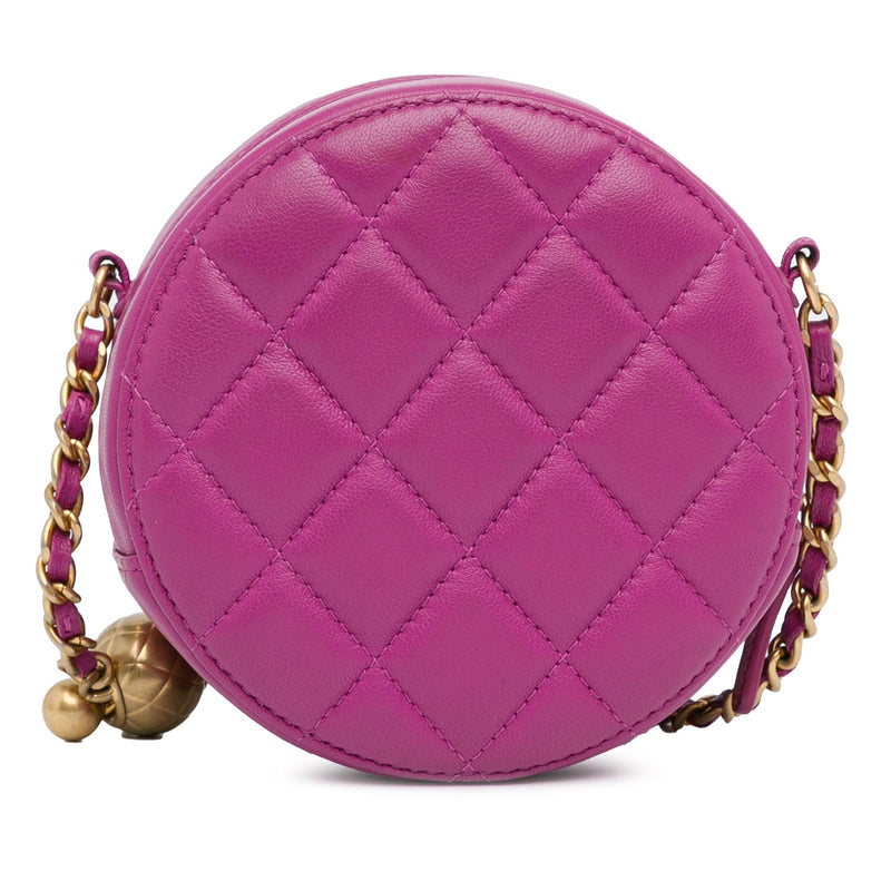 Chanel CC Quilted Lambskin Pearl Crush Round Clutch with Chain (SHG-aW4PQp)