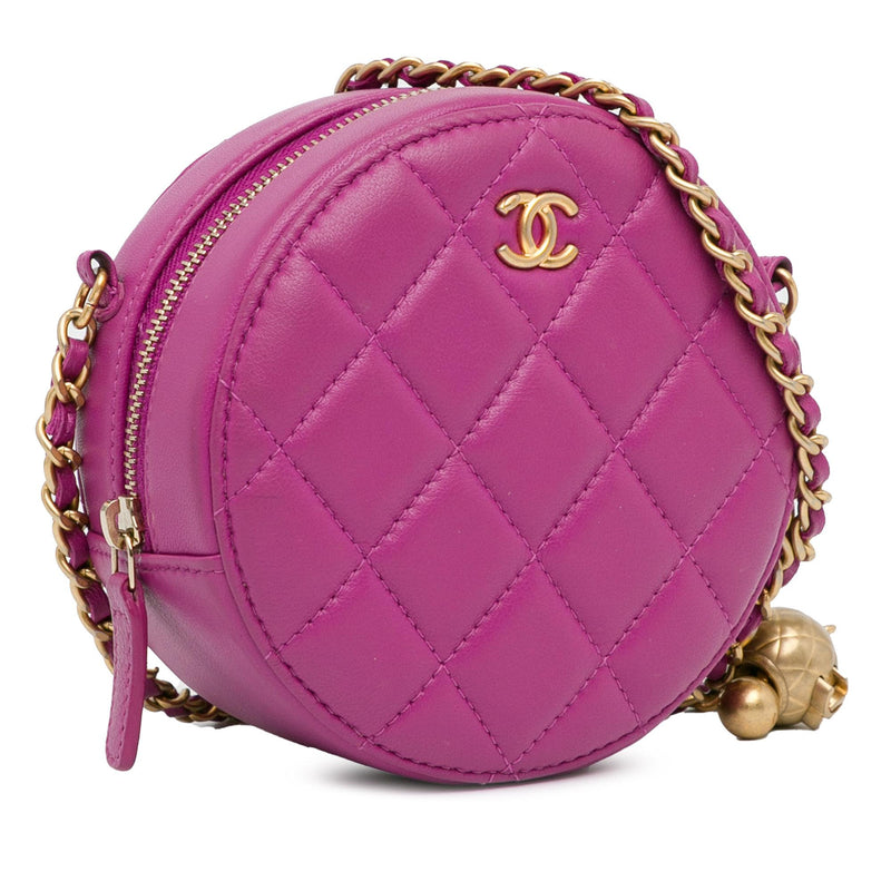 Chanel CC Quilted Lambskin Pearl Crush Round Clutch with Chain (SHG-aW4PQp)