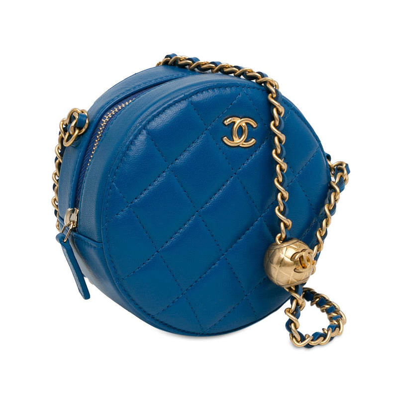 Chanel CC Quilted Lambskin Pearl Crush Round Clutch with Chain (SHG-Yjxo07)