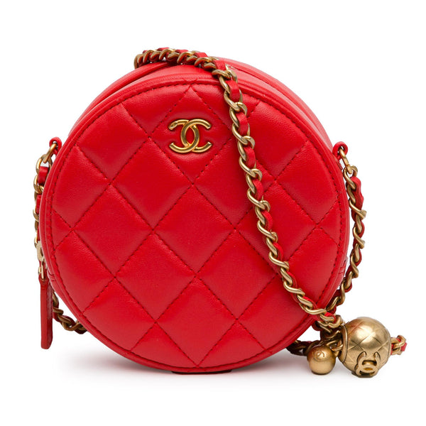 Chanel CC Quilted Lambskin Pearl Crush Round Clutch with Chain (SHG-NXSLvp)