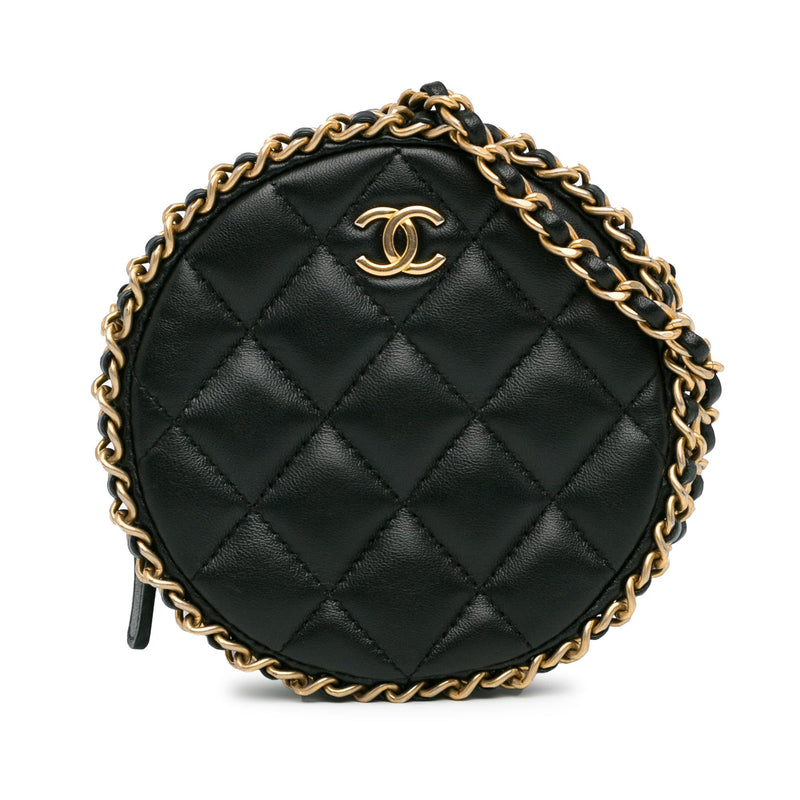 Chanel CC Quilted Lambskin Round Chain Around Clutch With Chain (SHG-BsgawS)