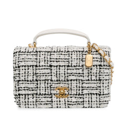 Chanel CC Quilted Tweed Top Handle Full Flap (SHG-1PvkH4)