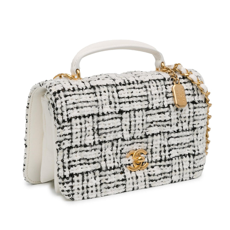 Chanel CC Quilted Tweed Top Handle Full Flap (SHG-1PvkH4)