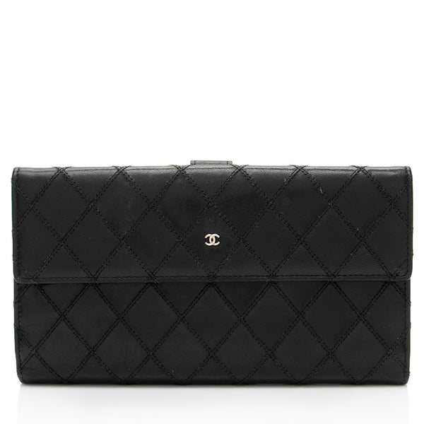 Chanel Calfskin Diamond Wild Stitch French Purse Wallet (SHF-snVzTa)