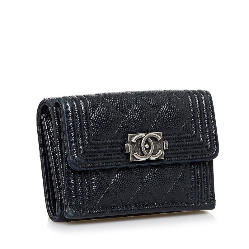 Chanel, So Black Caviar Boy Long Clip Wallet