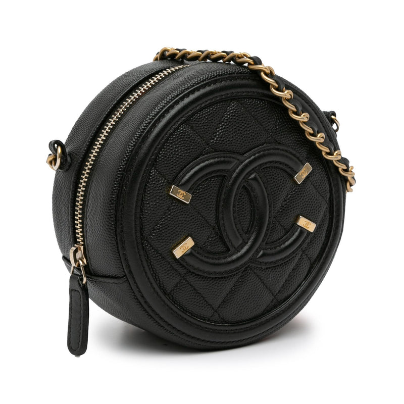 Chanel Caviar CC Filigree Round Crossbody (SHG-bEzArR)