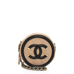 Chanel Caviar Leather CC Filigree Round Clutch with Chain - FINAL SALE (SHF-eQCfuj)