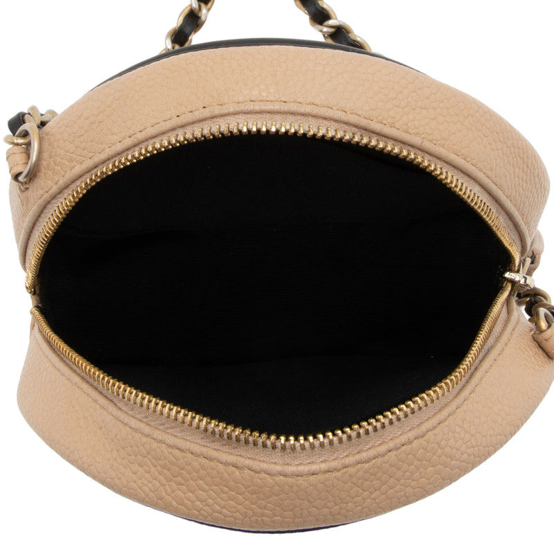 Chanel Caviar Leather CC Filigree Round Clutch with Chain - FINAL SALE (SHF-eQCfuj)