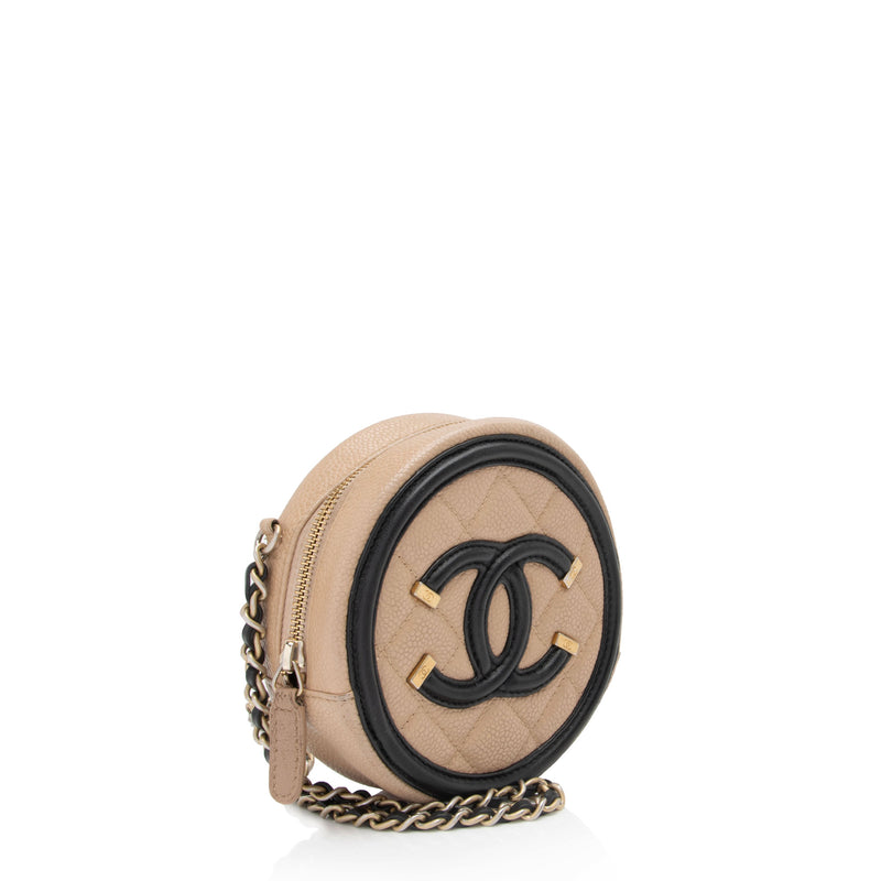 Chanel Caviar Leather CC Filigree Round Clutch with Chain - FINAL SALE (SHF-eQCfuj)