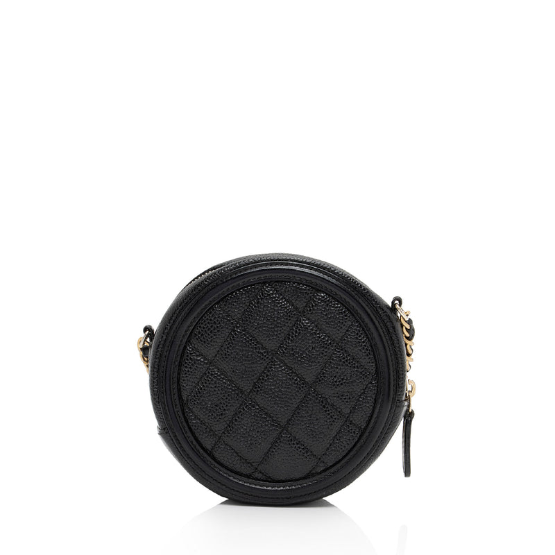 Chanel Caviar Leather CC Filigree Round Clutch with Chain (SHF-lxEJd2)