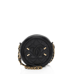 Chanel Caviar Leather CC Filigree Round Clutch with Chain (SHF-lxEJd2)